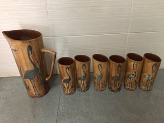 Conjunto de Jarra + 6 vasos Vintage