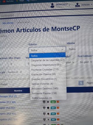Cartas Pokémon repetidas. Cardmarket: MontseCP