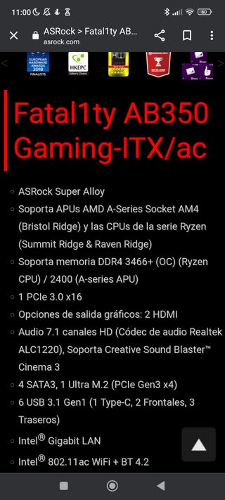 Placa base asrock ab350 gaming-itx/ac