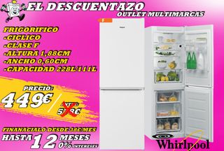 FRIGORIFICO WHIRLPOOL, CICLICO, F, 188x60CM