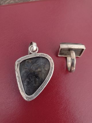 conjunto colgante y anillo Labradorita plata