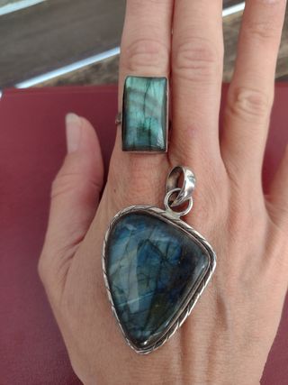 conjunto colgante y anillo Labradorita plata