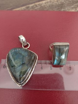 conjunto colgante y anillo Labradorita plata