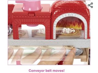 Pizzería Barbie , muñeca y tres plastelinas.