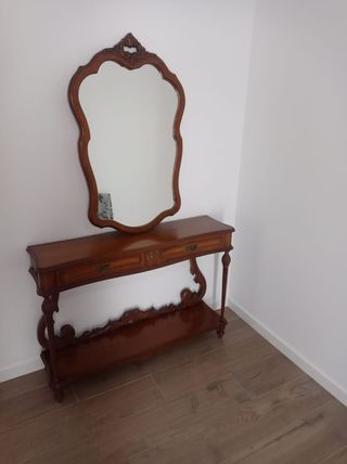 Mueble recibidor madera barnizada con espejo a jue