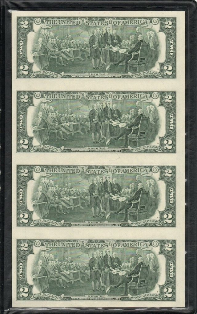 PLIEGO DE 4 BILLETES DE 2 DÓLARES