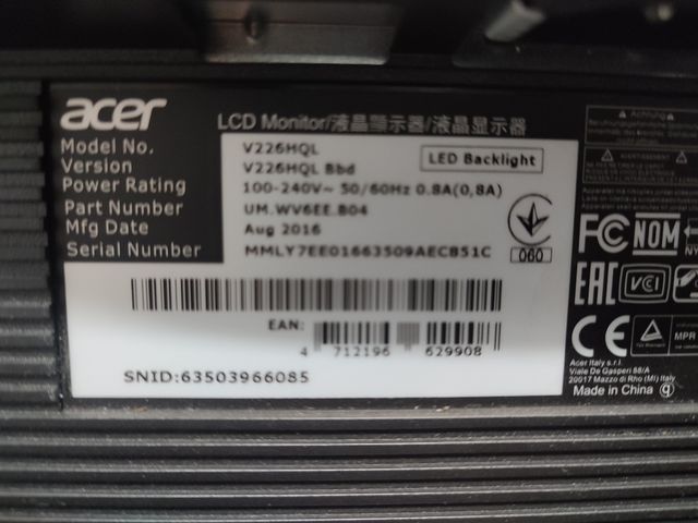 MONITOR ACER V226 HQL