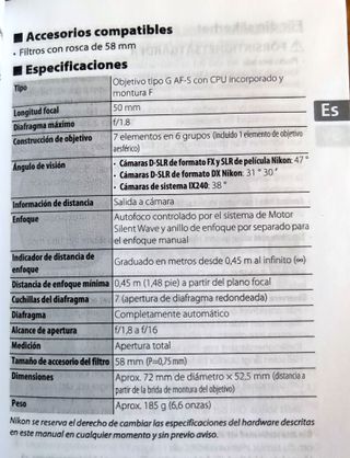 Objetivo NIKKOR LENS AF-S 50mm f1.8 G