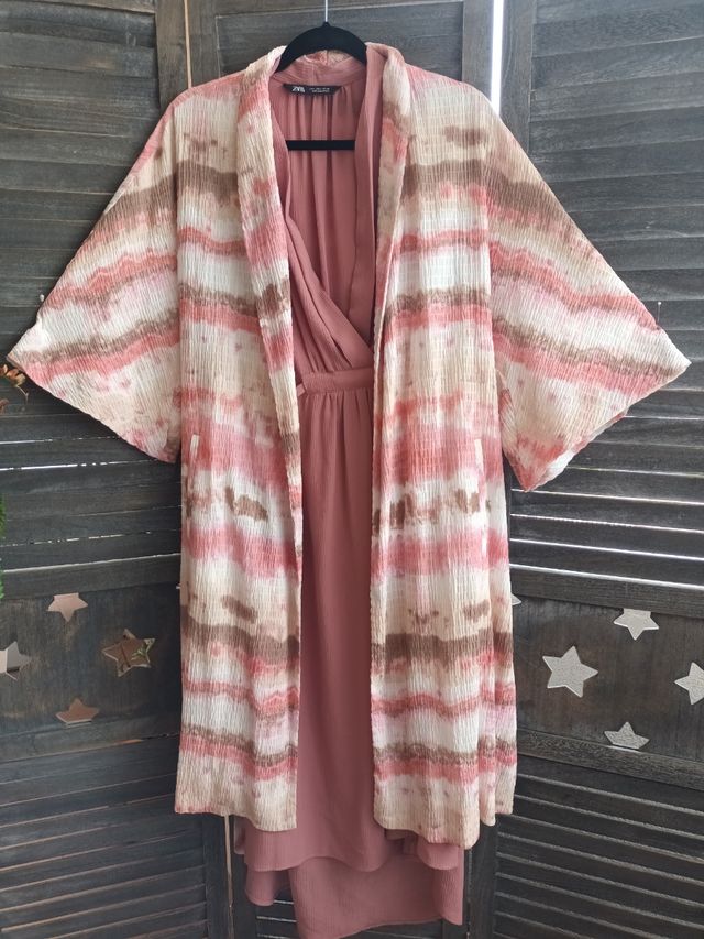 👘 Kimono cinturón tie dye 🤎💗 ZARA * talla M-L