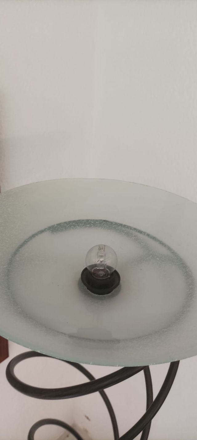 LÁMPARA DE PIE DE HIERRO+PLAFÓN DE CRISTAL+LUZ REG