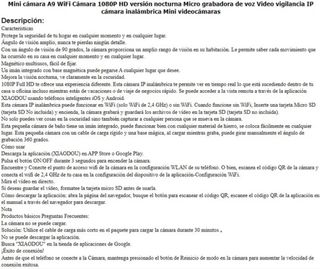 Mini cámara de vigilancia IP A9,WiFi,HD1080pBlanca