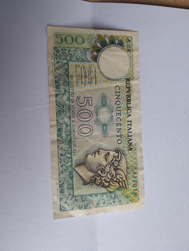 Banconota da 500 lire testa di Mercurio nuova 
