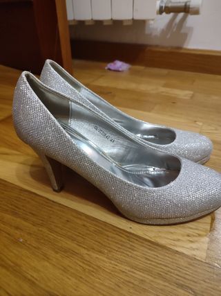 Zapatos salón Glitter bajo, color plata, talla 41