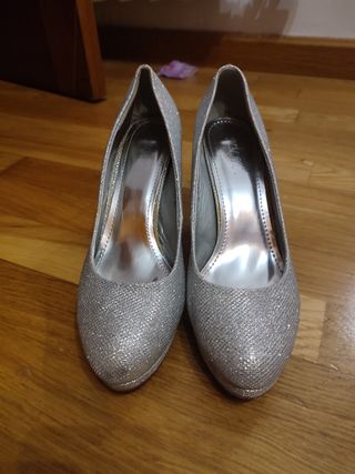 Zapatos salón Glitter bajo, color plata, talla 41