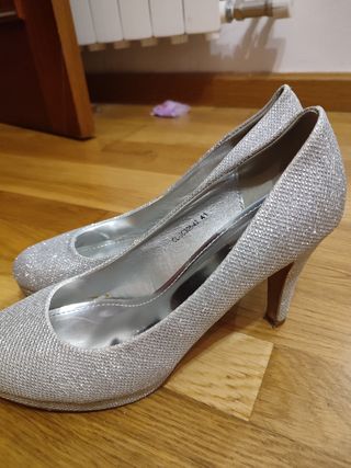 Zapatos salón Glitter bajo, color plata, talla 41