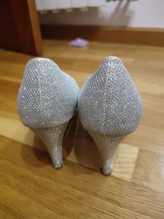 Zapatos salón Glitter bajo, color plata, talla 41