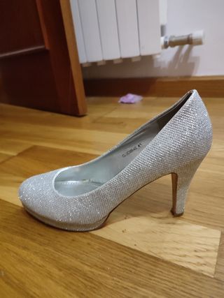 Zapatos salón Glitter bajo, color plata, talla 41