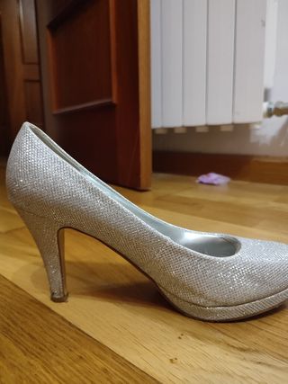 Zapatos salón Glitter bajo, color plata, talla 41