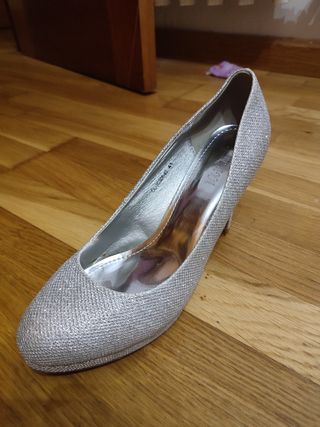 Zapatos salón Glitter bajo, color plata, talla 41