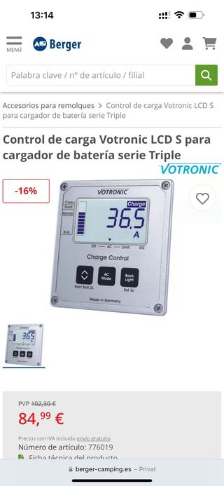 al 57%,Votronic pantalla LCD Control Carga bateria