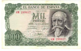 Billete de 1000 pesetas de 1971. José Echegaray.