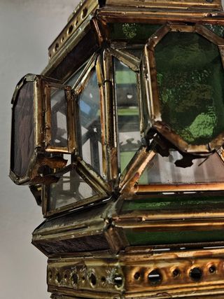 Lámpara farol árabe de techo - Cristales colores