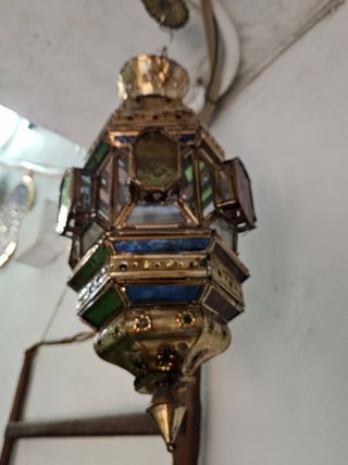 Lámpara farol árabe de techo - Cristales colores