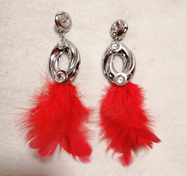 Vestido manga larga con plumas y pedrería