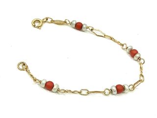 pulsera oro 18k con piedra con coral