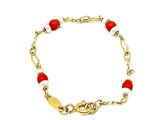 pulsera oro 18k con piedra con coral