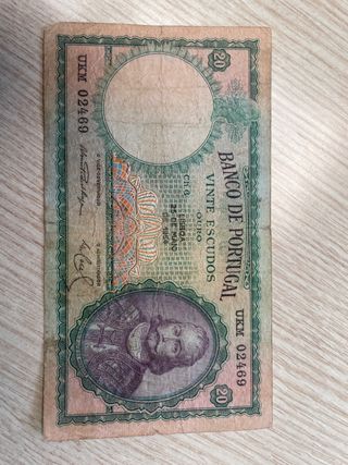 billete 20 escudos portugal 1954