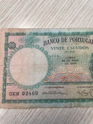 billete 20 escudos portugal 1954