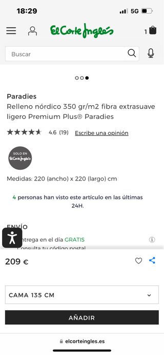 funda nordica Corte Inglés + relleno  cama 135