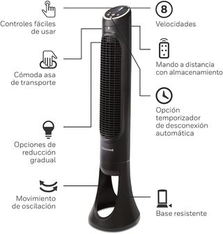Ventilador de Torre, 8 Ajustes de Velocidad, Oscil