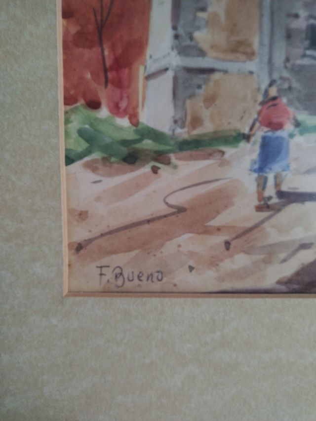 Pintura de F. Bueno la imagen de un pueblo