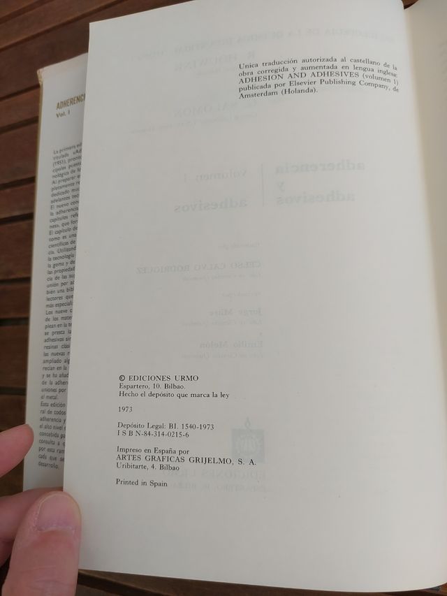 Adherencia y Adhesivos volumen I uno