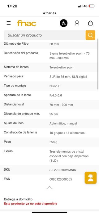 Teleobjetivo Sigma: 70-300 mm- 4- 5,6