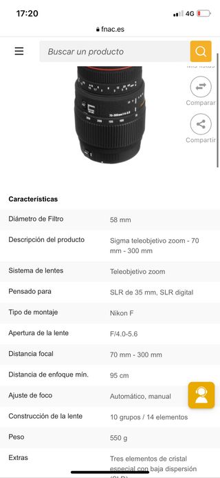 Teleobjetivo Sigma: 70-300 mm- 4- 5,6