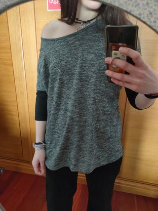 Camiseta Gris Mangas Cuero