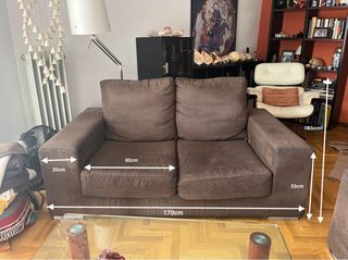 Sofa dos plazas marrón de 170cm chaiselongue