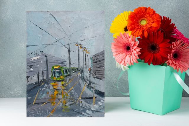 Pintura Paisaje Urbano Oleo Sobre Cartón 19x14cm.