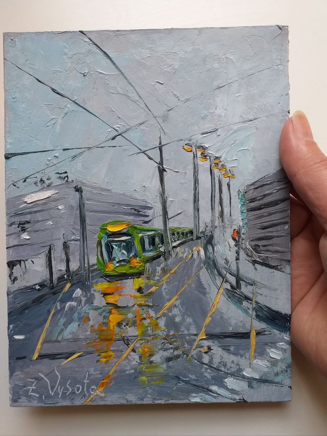 Pintura Paisaje Urbano Oleo Sobre Cartón 19x14cm.