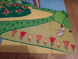 Puzzle escena coche globo con bote madera