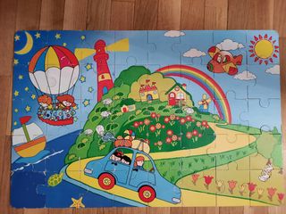 Puzzle escena coche globo con bote madera