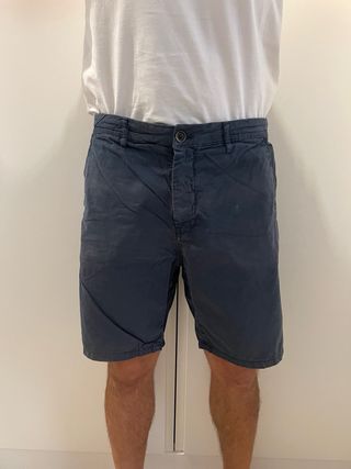 pantalon corto gabardina bermuda hombre azul