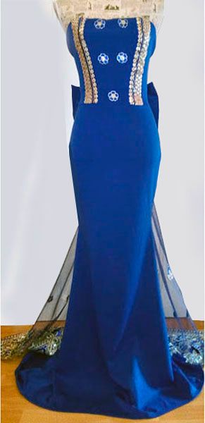 Vestido de fiesta sirena con bordados dorados -M-