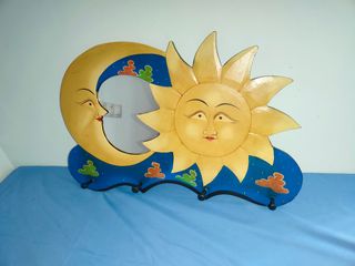 Perchero espejo madera Sol Luna Estrellas Grande