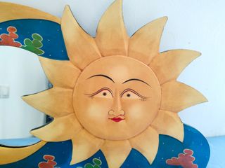 Perchero espejo madera Sol Luna Estrellas Grande