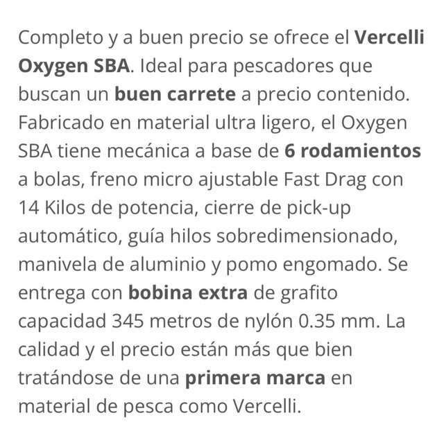carrete Vercelli Oxigen SBA.