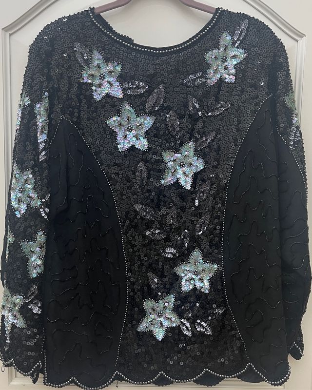 Blusa Sail Away nera pura seta e paillettes tg 46